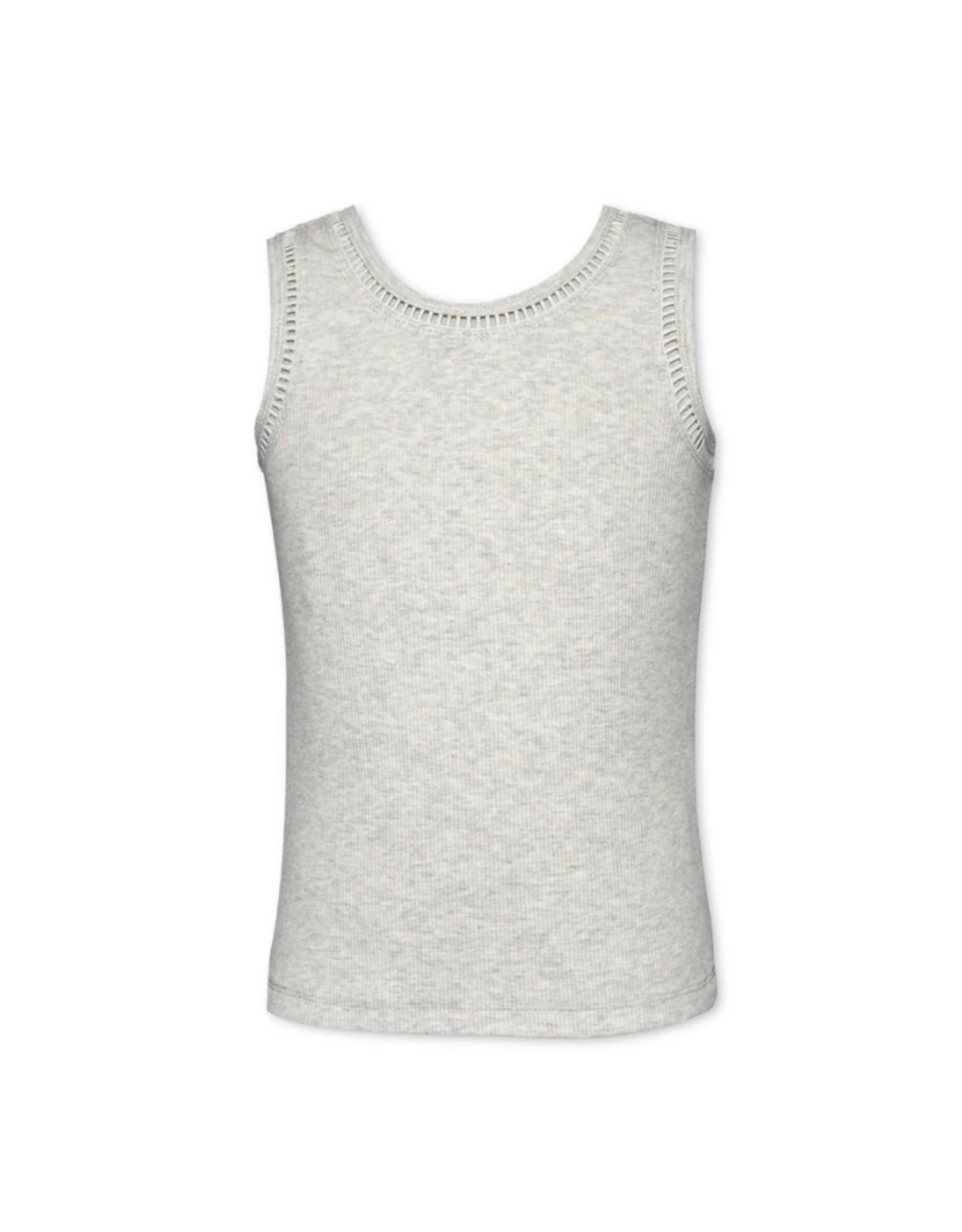 Hannah Banana Gray Ribbed Tank Top with Embroidered Trim