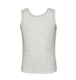 Hannah Banana Gray Ribbed Tank Top with Embroidered Trim
