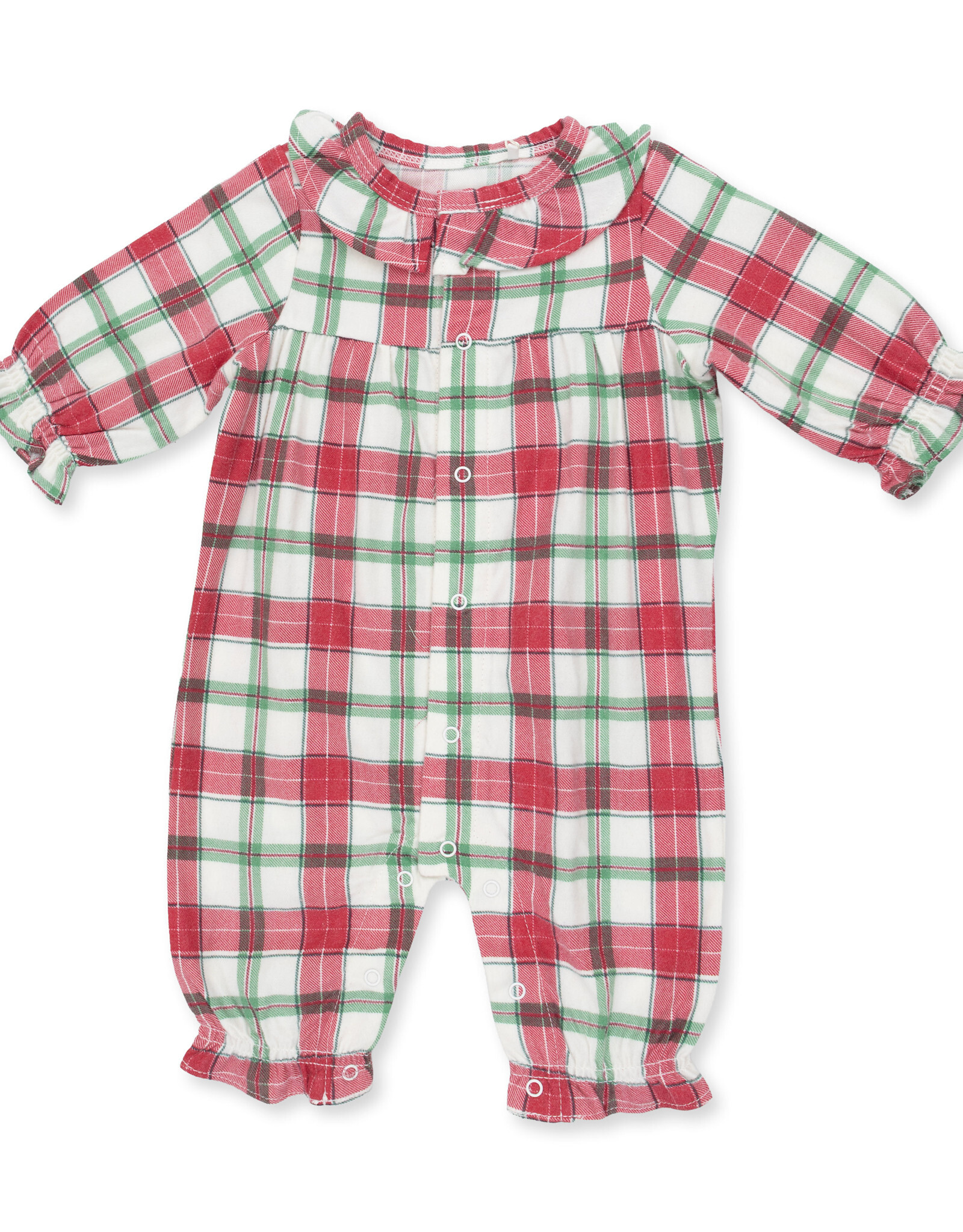 Angel Dear Holiday Plaid LS Ruffle Collar Romper