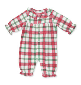 Angel Dear Holiday Plaid LS Ruffle Collar Romper