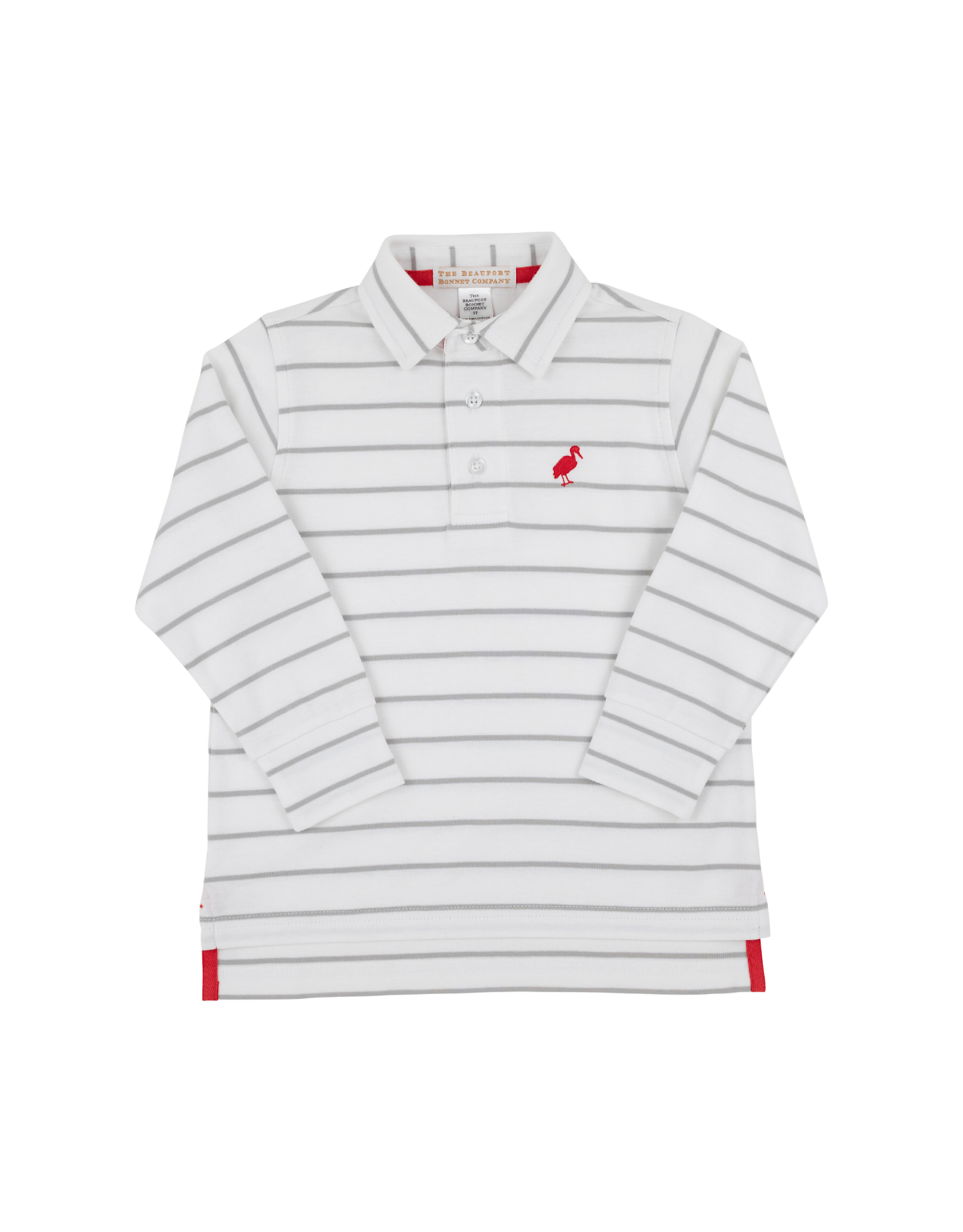 The Beaufort Bonnet Company Prim and Proper LS Polo, Grantley Gray Stripe/Red