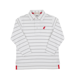 The Beaufort Bonnet Company Prim and Proper LS Polo, Grantley Gray Stripe/Red