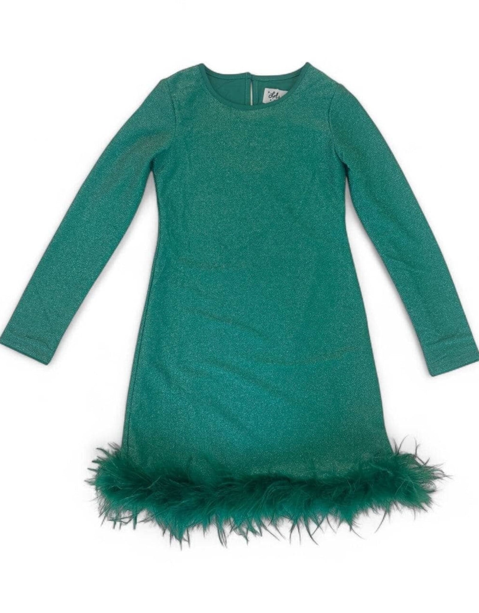 Lola and the Boys Emerald Shimmer Feather Dress