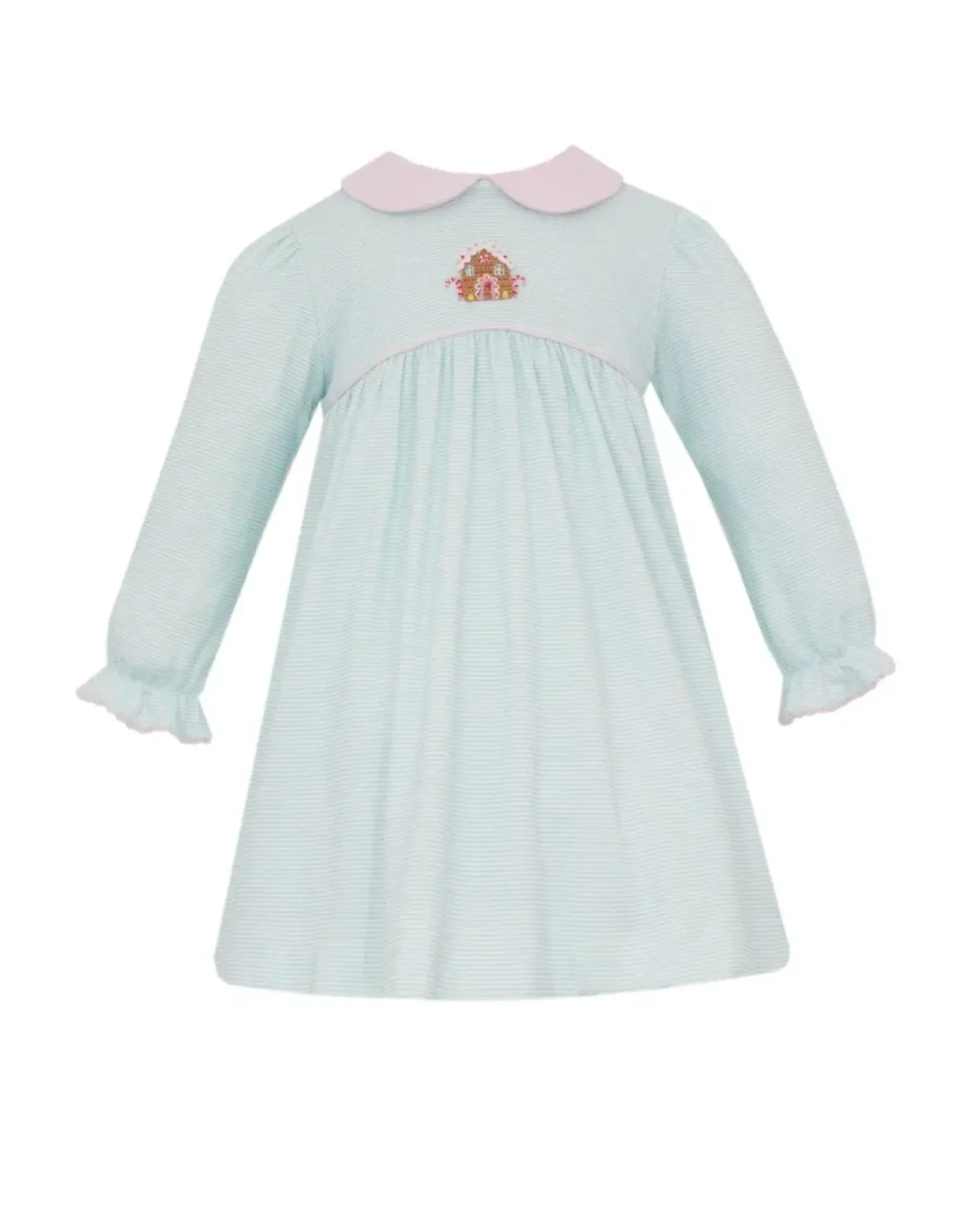 Petit Bebe Gingerbread Aqua Stripe Knit LS Dress