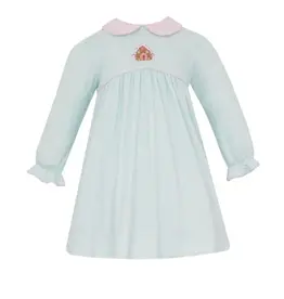 Petit Bebe Gingerbread Aqua Stripe Knit LS Dress