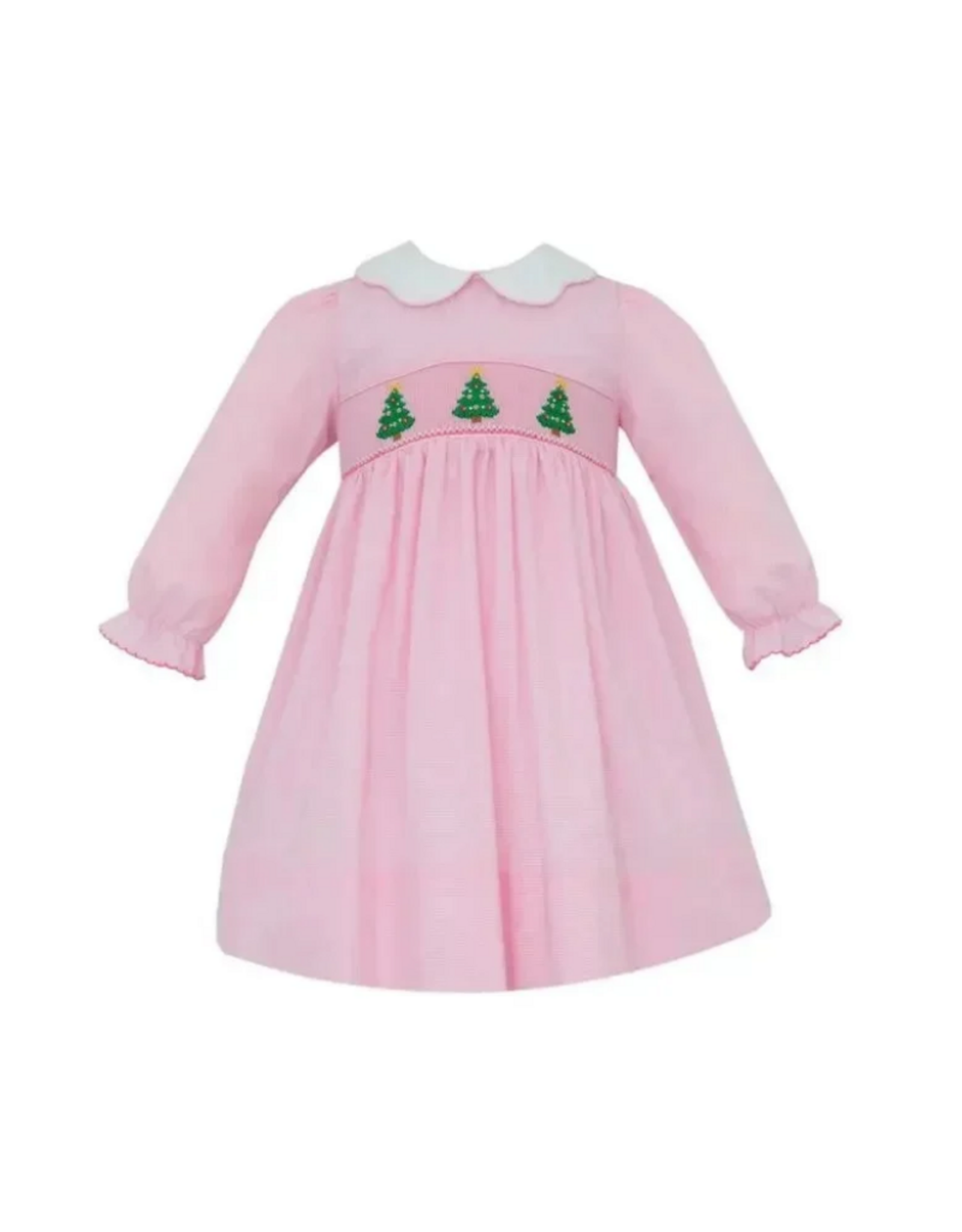 Petit Bebe Xmas Tree Pink Microcheck LS Dress