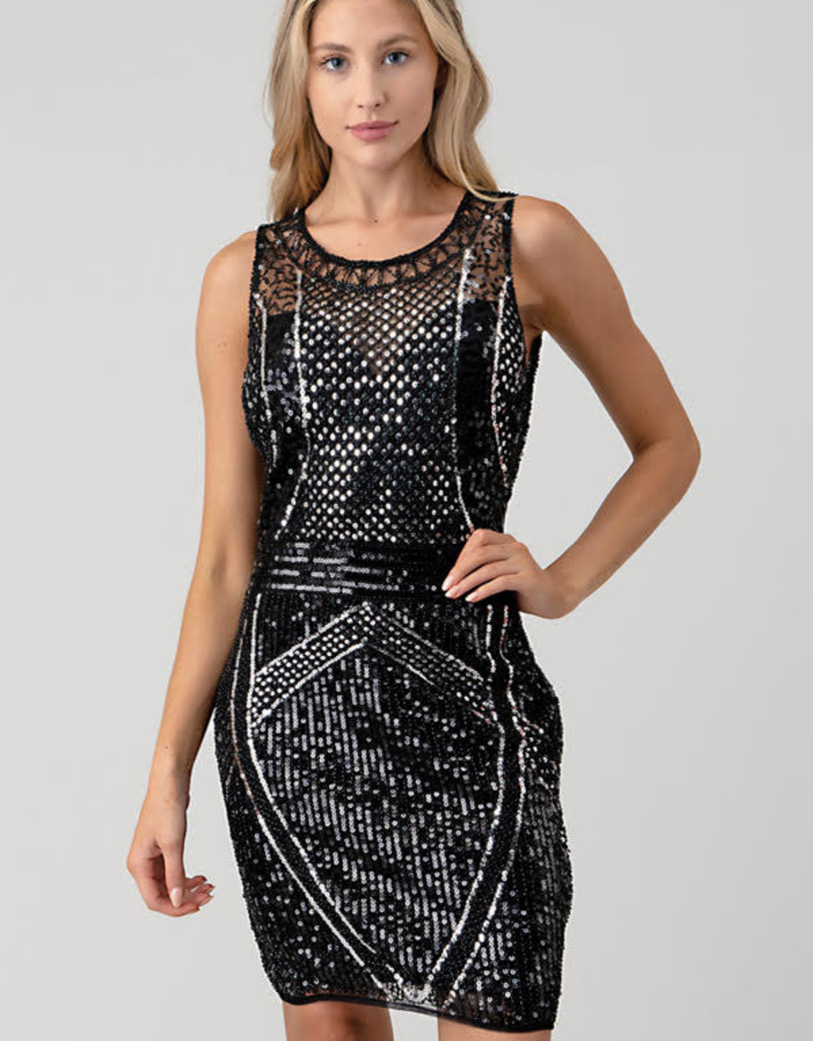 Silver/Black Sequin Slvlss Dress