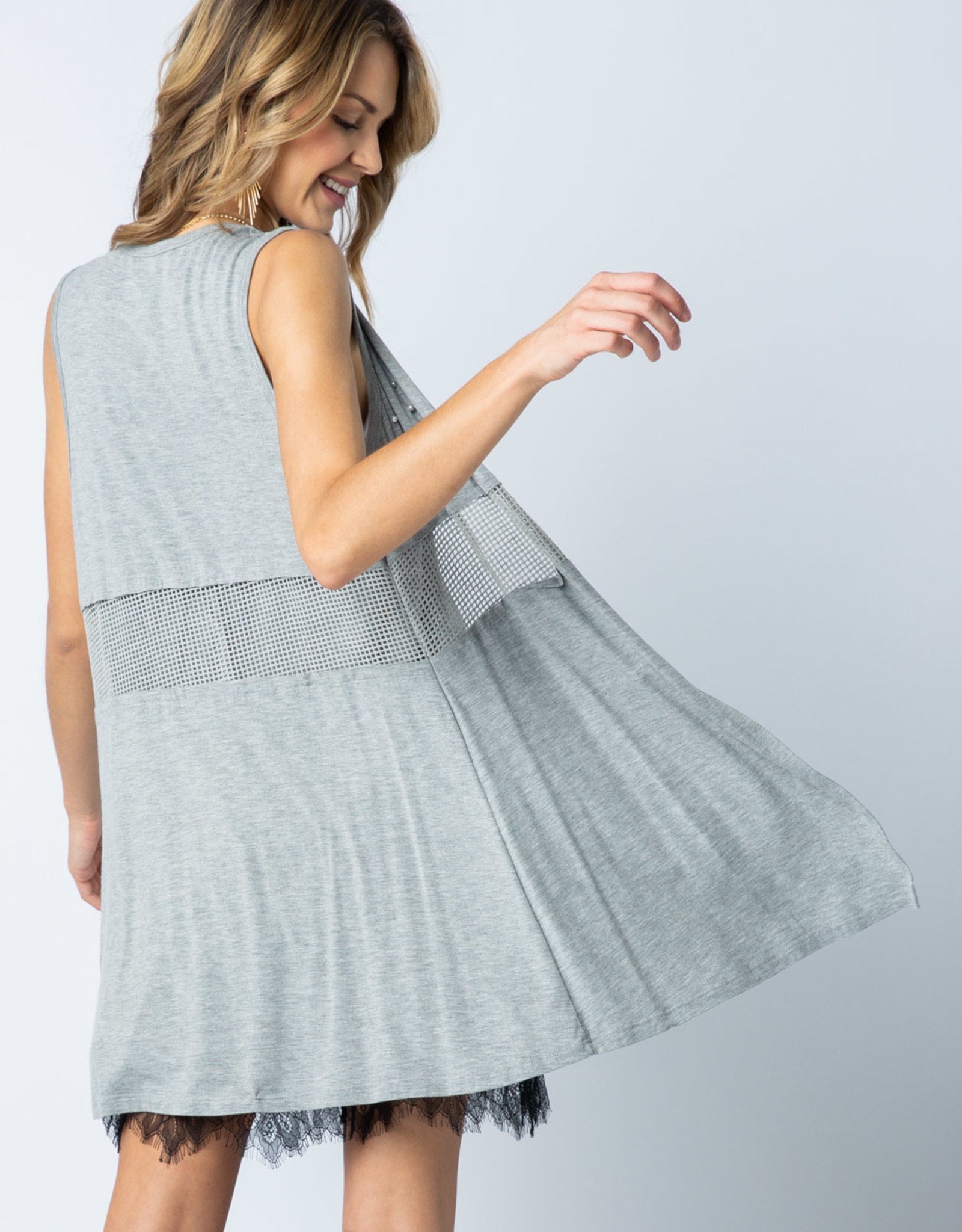 Vocal Grey Mesh Vest w/Pearl Embellishment