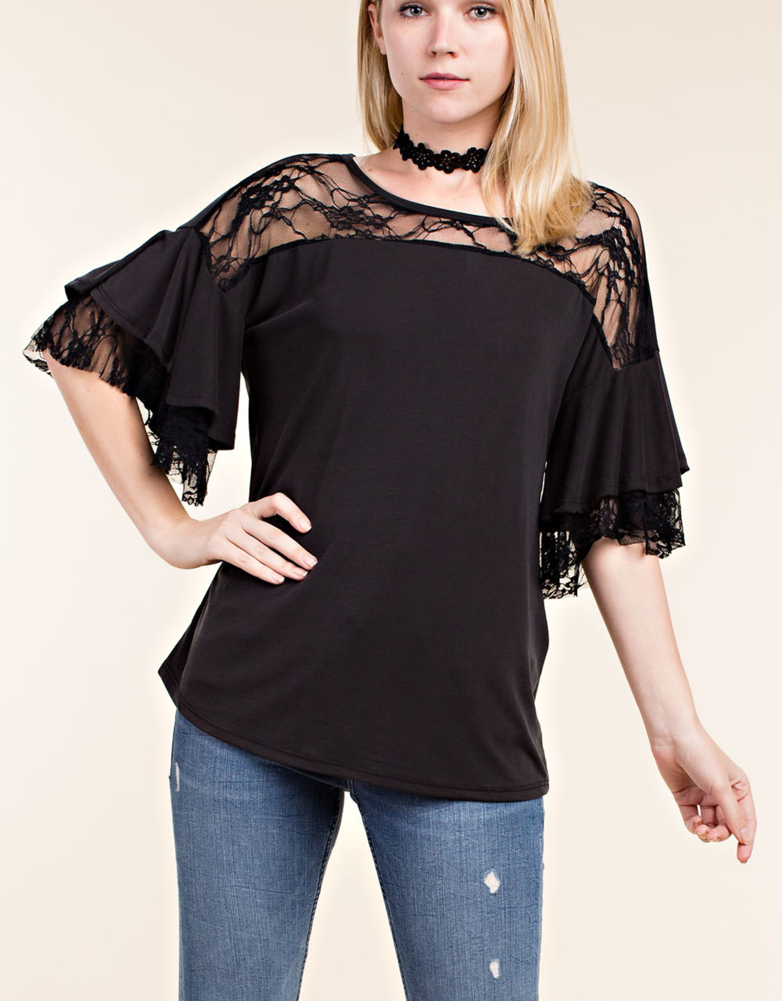 Vocal 6100 Ruffled Lace SS Blk