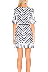 BB Dakota Wht/Blue Striped Ruffle Dress
