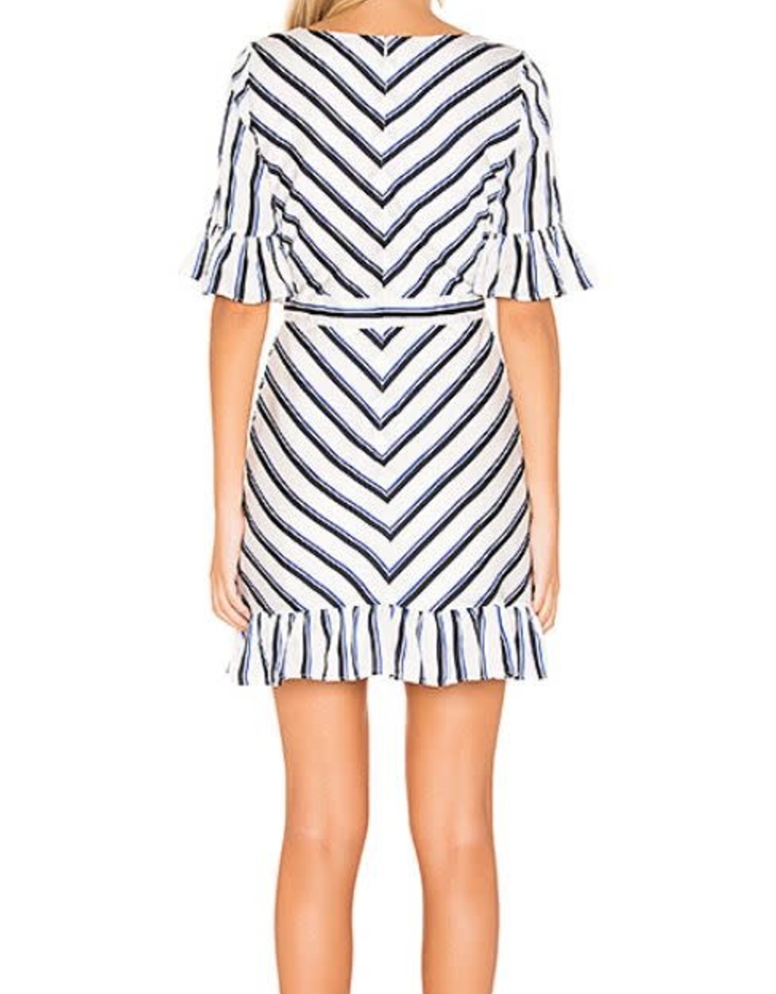 BB Dakota Wht/Blue Striped Ruffle Dress