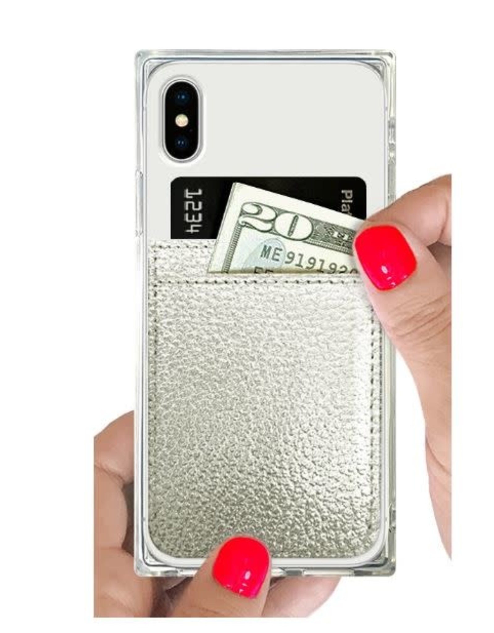 Phone Pocket Faux Leather SILVER