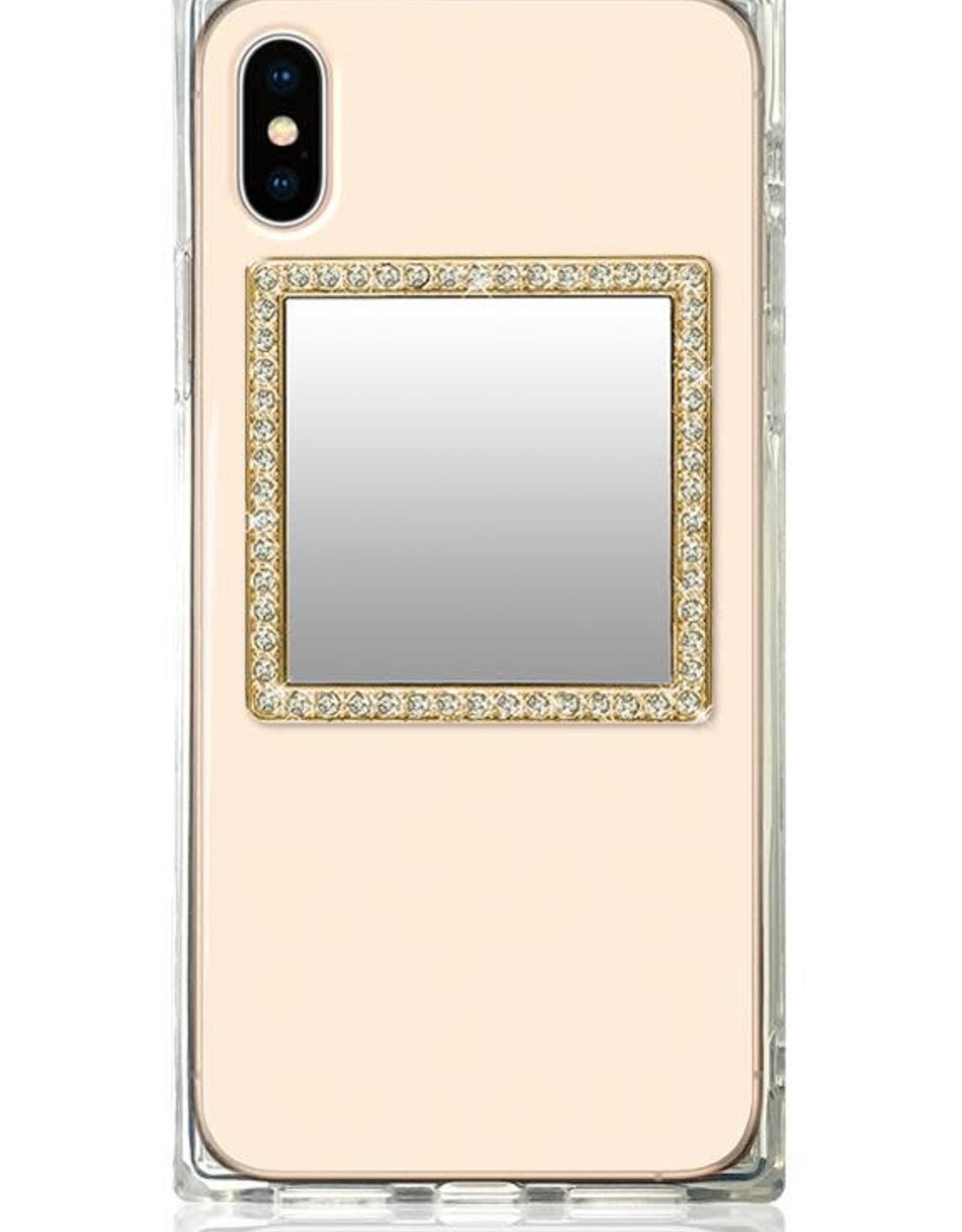 iDecoz Square Tech Mirror - Gold/Clear Crystals