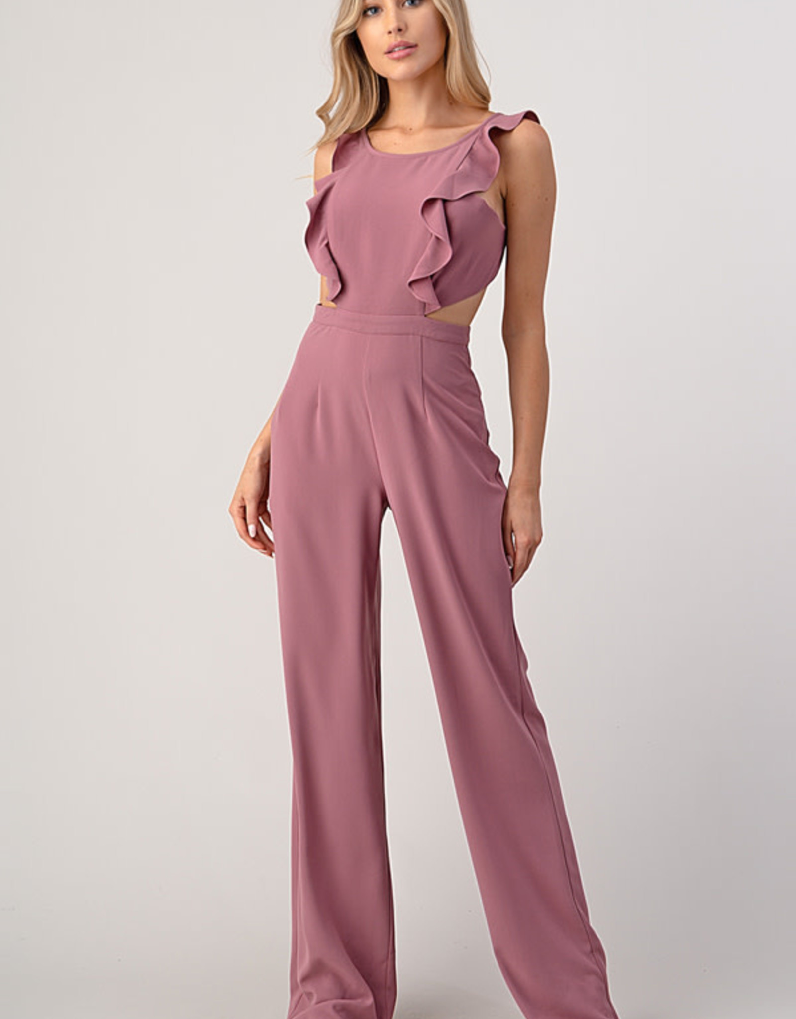 Blush Ruffle Cut-Out Jumpsuit - Pinktini