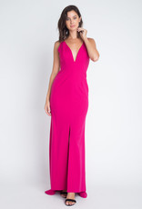 Deep V Spaghetti Strap Cross back Fuchsia Gown