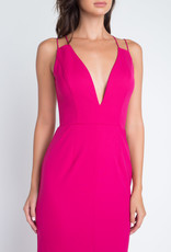 Deep V Spaghetti Strap Cross back Fuchsia Gown