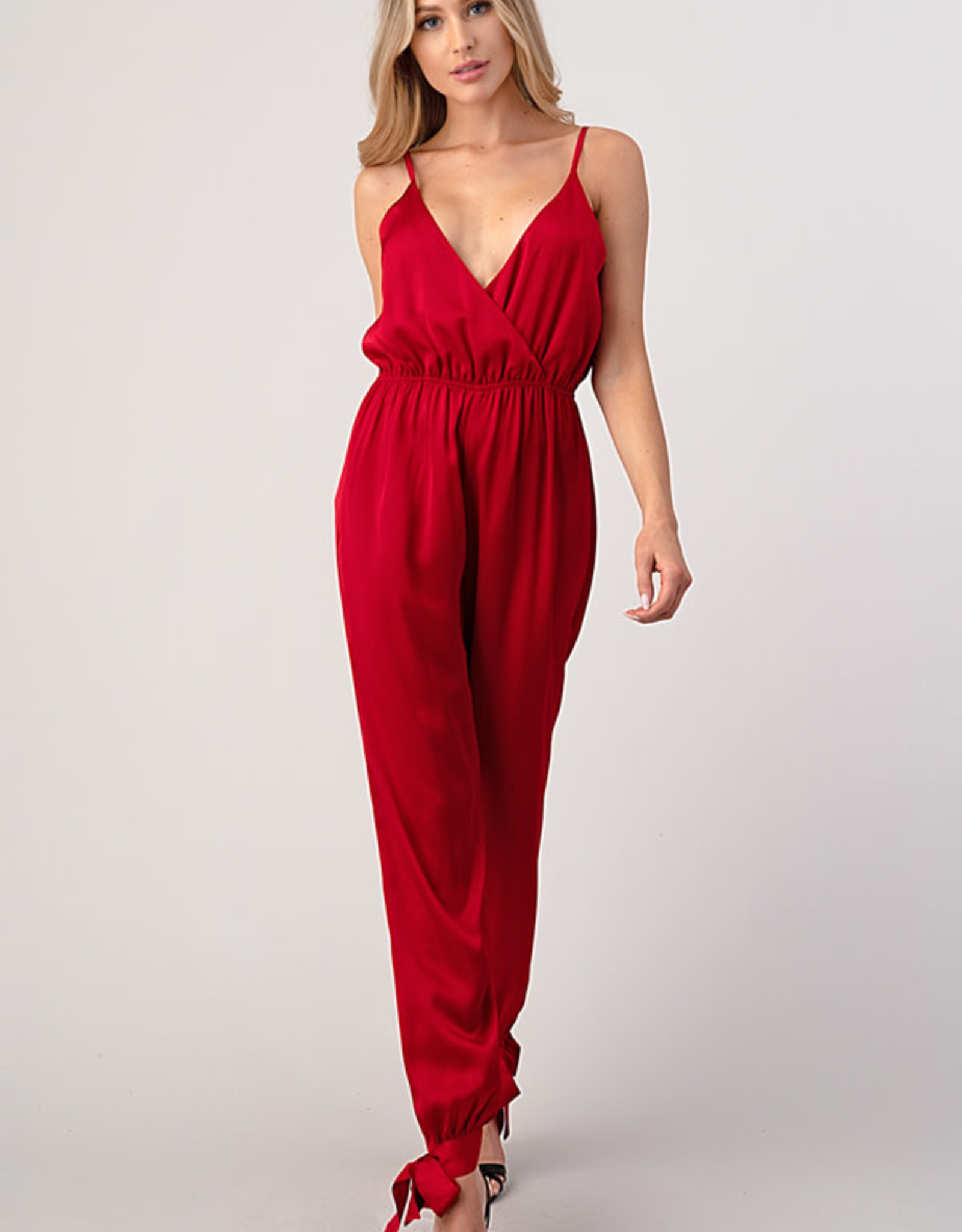 Deep V Ankle Tie  Jumpsuit