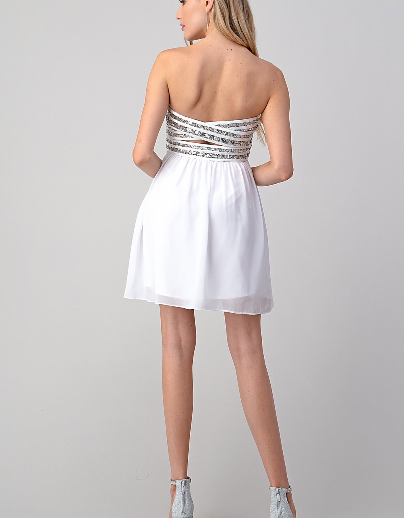 Minuet Silver Sequins White Dress