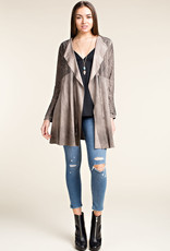 Distressed Faux Suede Lace Jacket -  Stone