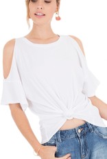 Cold Shoulder Knotted Front Tee White