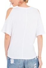 Cold Shoulder Knotted Front Tee White