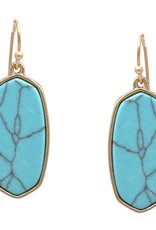 Framed Natural Stone Plate Drop Earrings - Turquoise