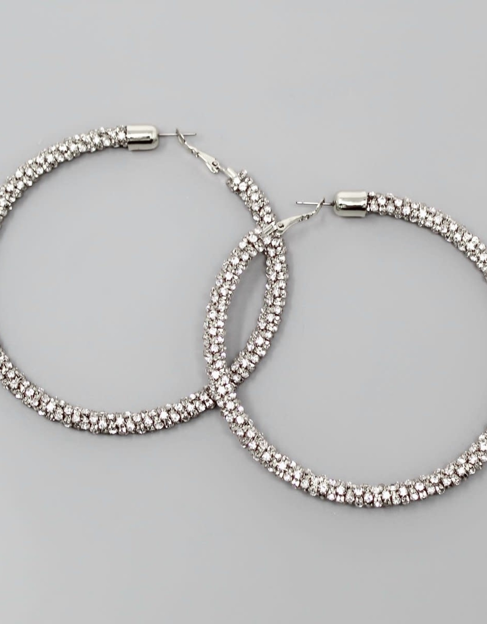 Rhinestone Chain Wrapped Hoop Earrings (80mm) - Silver