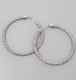 Rhinestone Chain Wrapped Hoop Earrings (80mm) - Silver