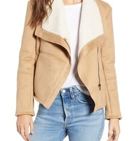 Faux Suede/Faux Fur  Bonded Shearling Moto Jkt