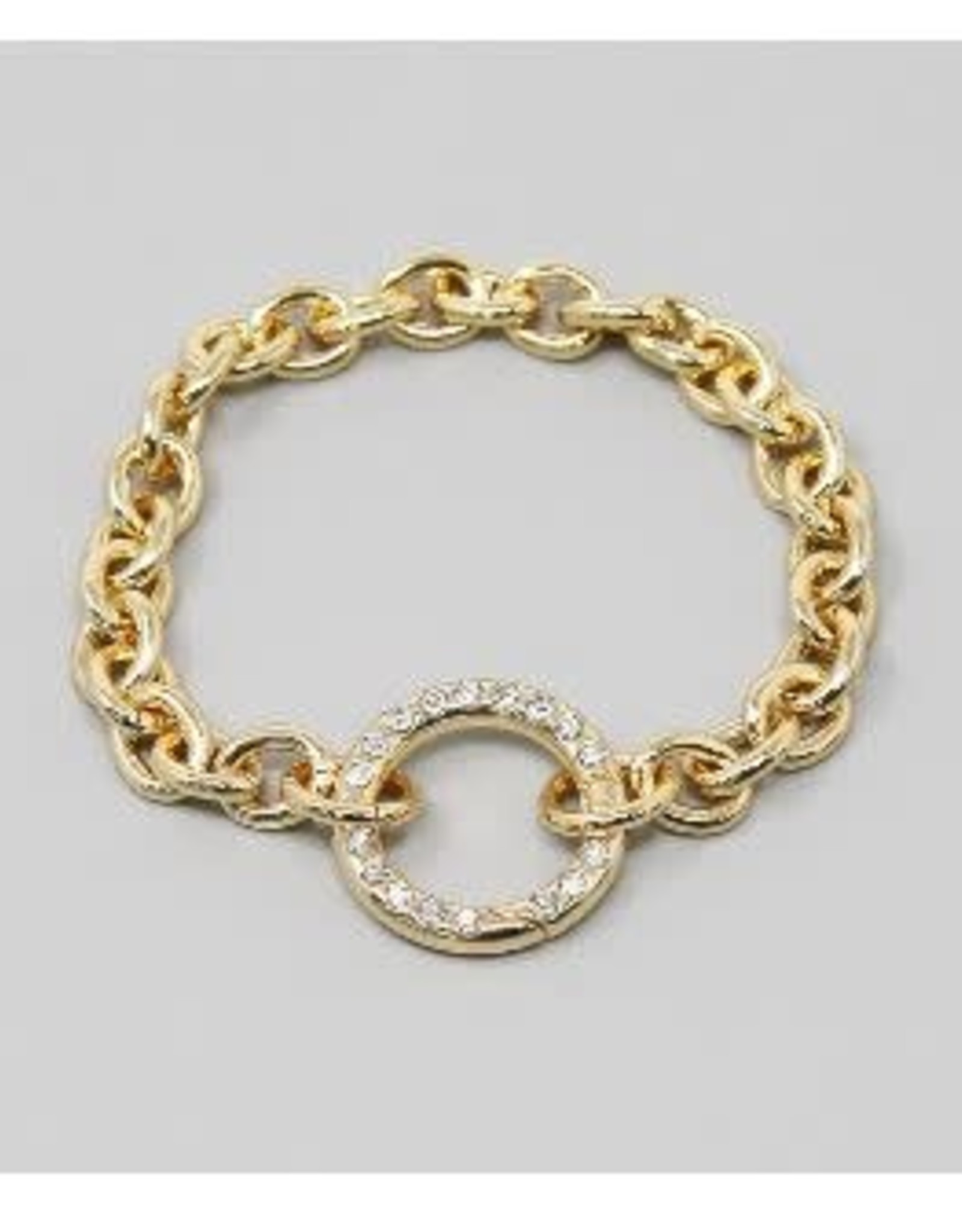 USJ Glass Stone Pave Hoop Linked Chain Bracelet - Gold