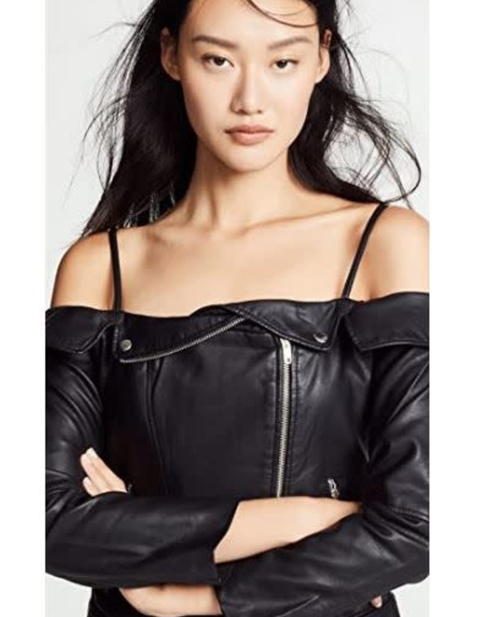 Off Shoulder Vegan Leather Jacket