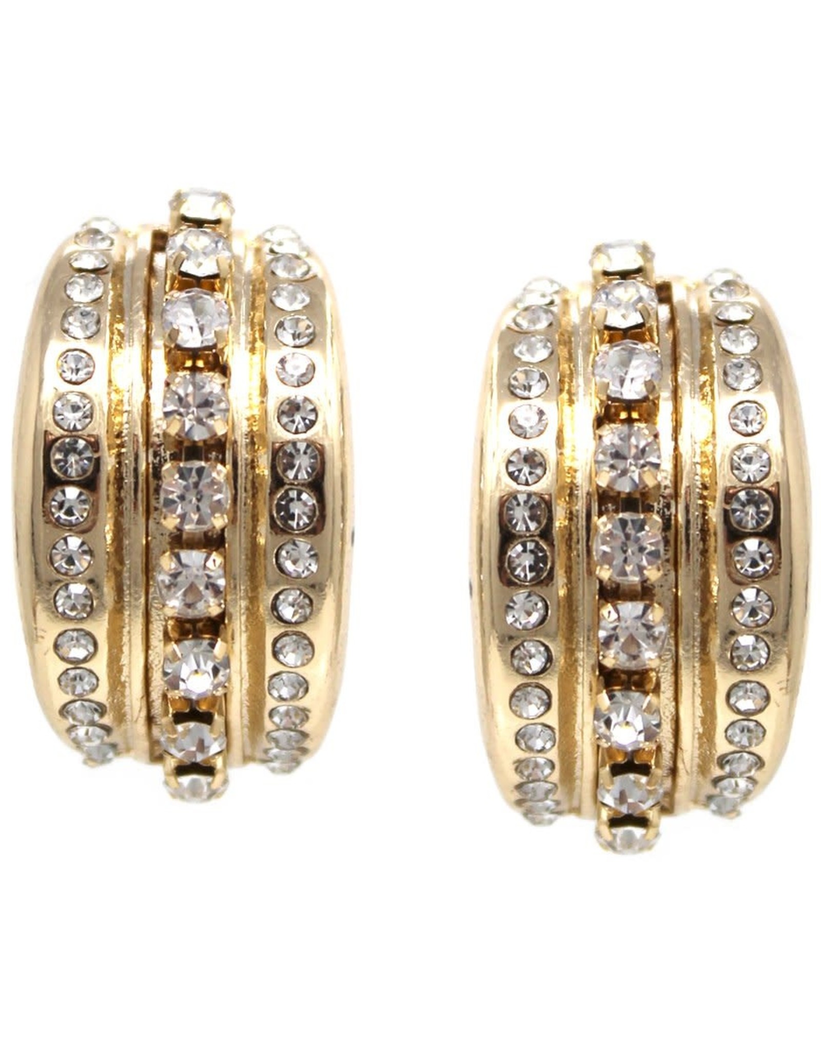 Rhinestone Pave Curved Stud Earrings - Gold Clear