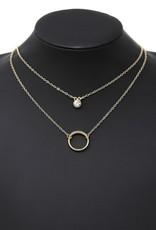 Metal Hoop & Glass Stone Charm Layered Short Necklace - Gold