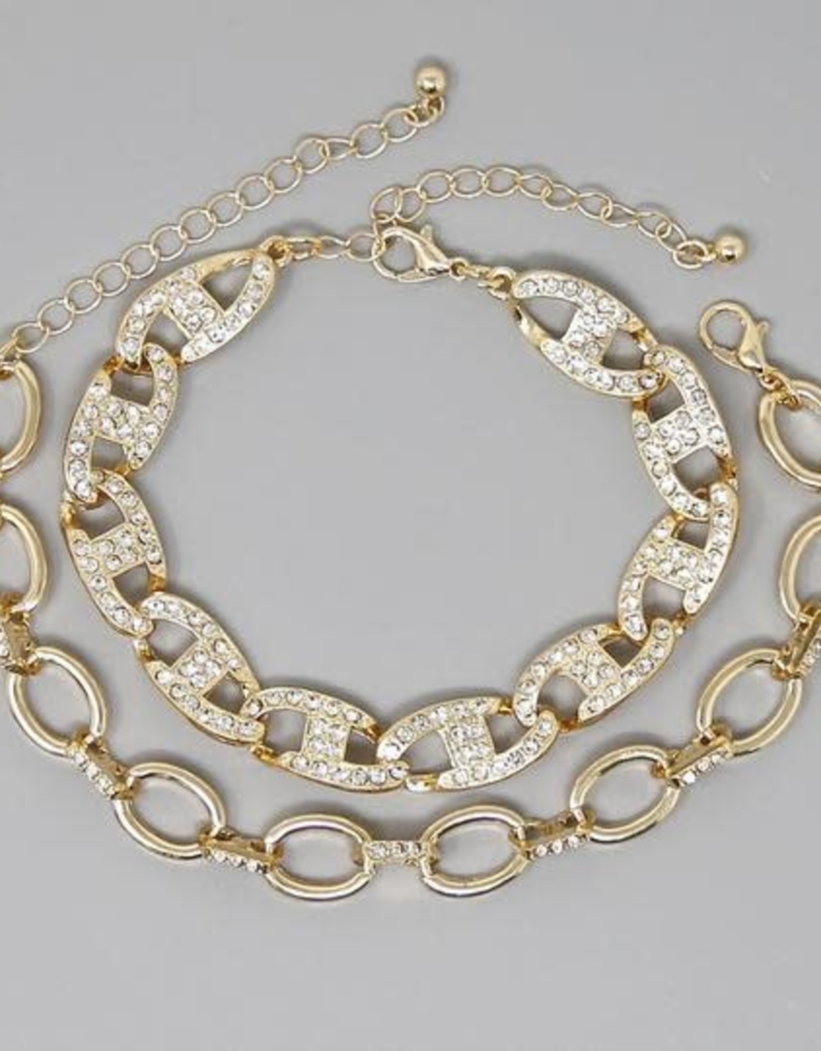 Glass Stone Pave Linked Chain Bracelet Set