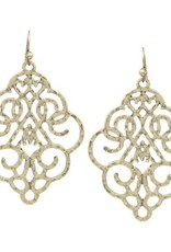 Textured Metal Filigree Drop Earrings - Worn Gold