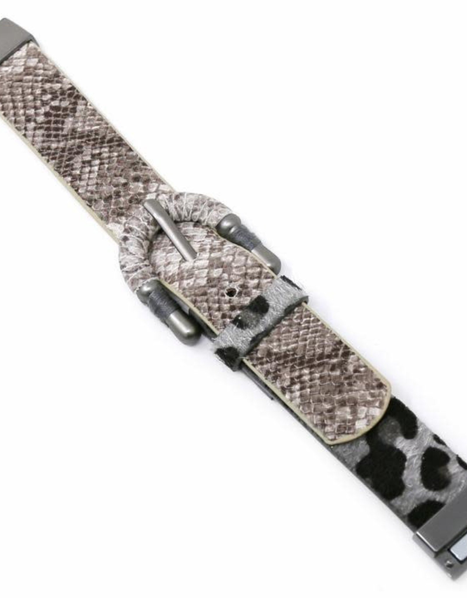 Leopard Print And Snake Skin Belt Buckle Magnetic Leather Bracelet