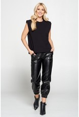 Black Solid Shoulder Pad Top