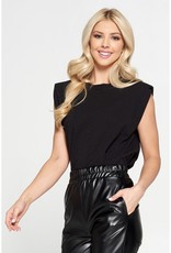 Black Solid Shoulder Pad Top