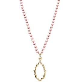 USJ Vintage Frame Cutout Pendant Wood Beaded Long Necklace - Rose