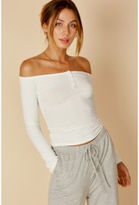 Off the Shoulder LS Snap Button Ivory