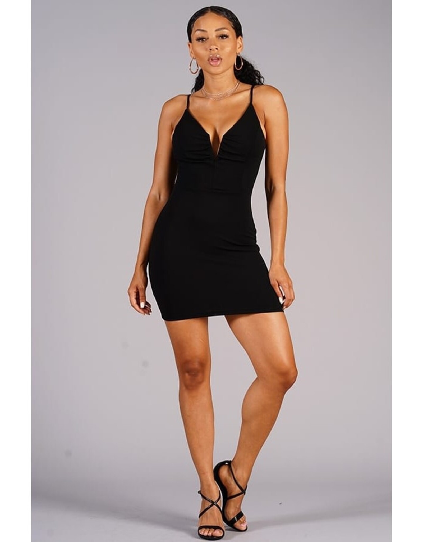 Spaghetti Strap Front V Detail Bodycon Dress