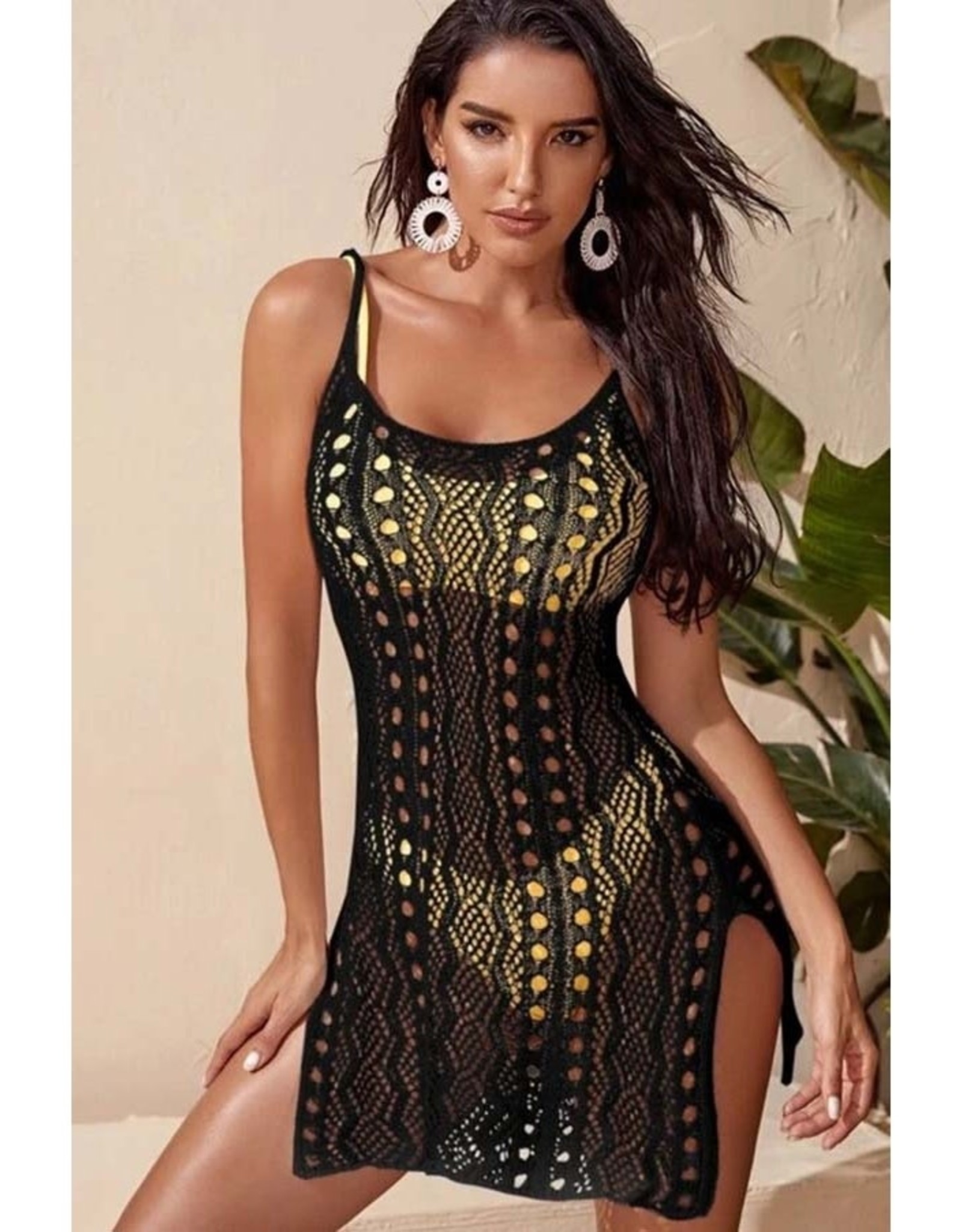 Mesh Spaghetti Strap Cover Up Black