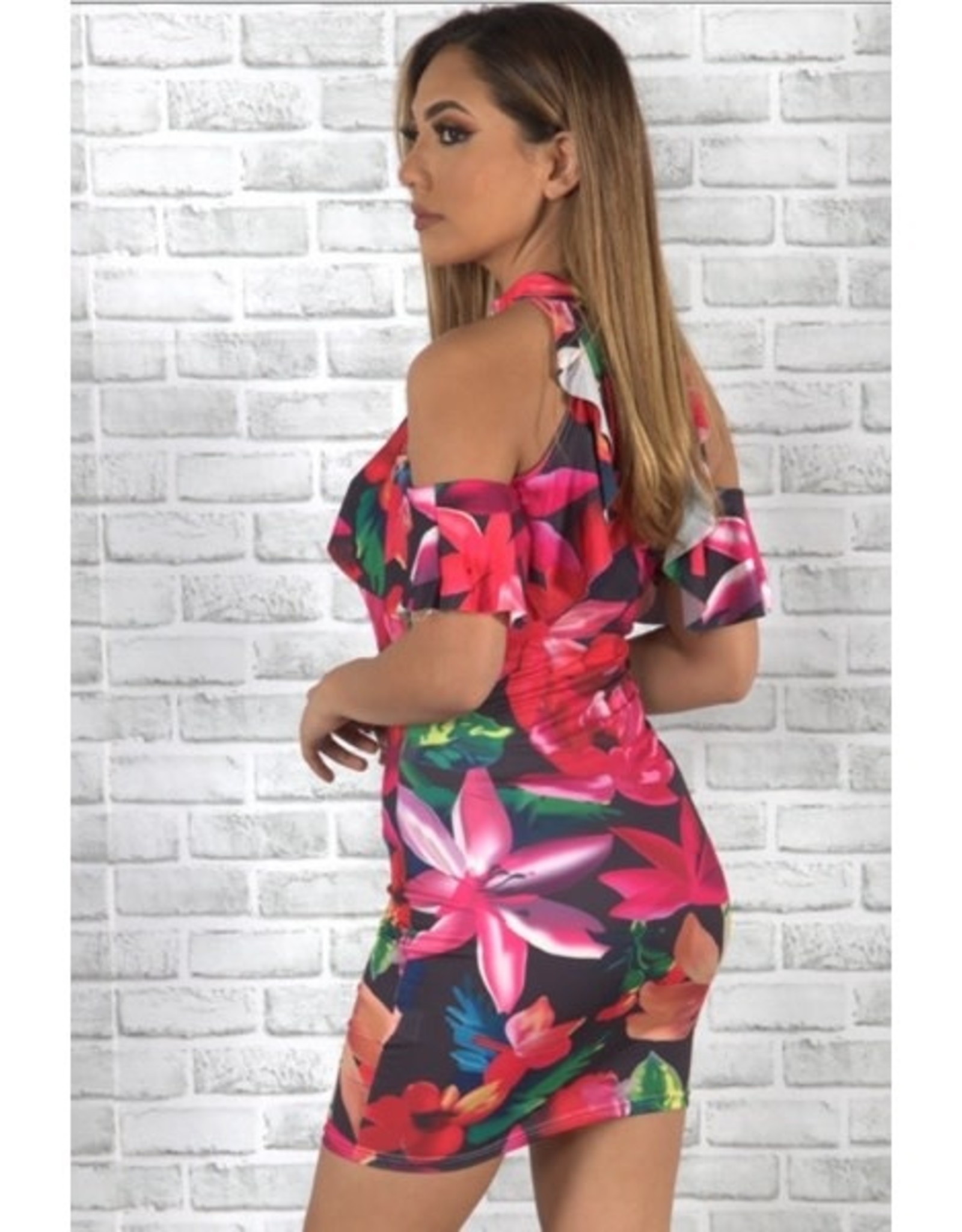 Floral Print Cold Shoulder Dress