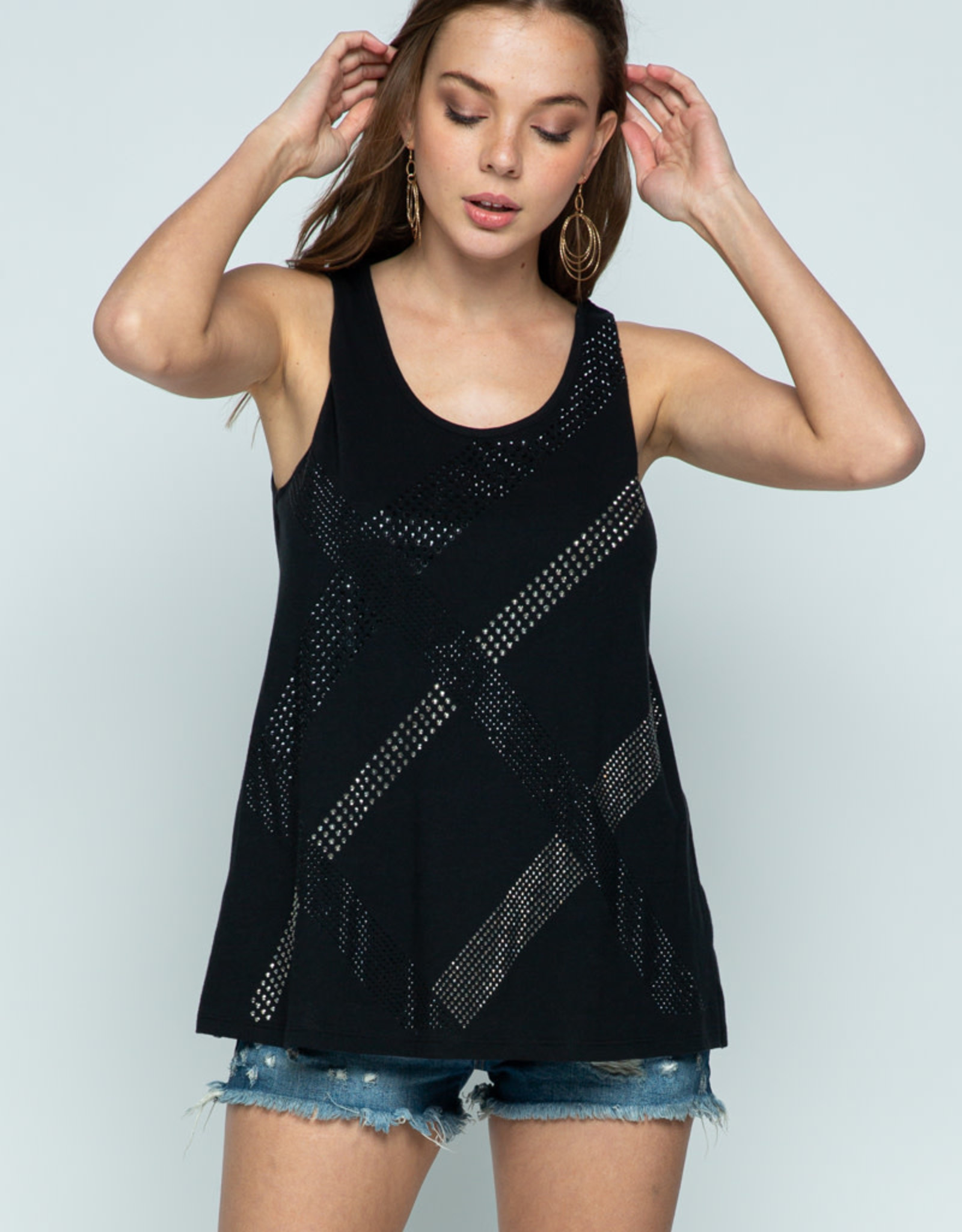 Sleeveless Top with Rhinestone Design