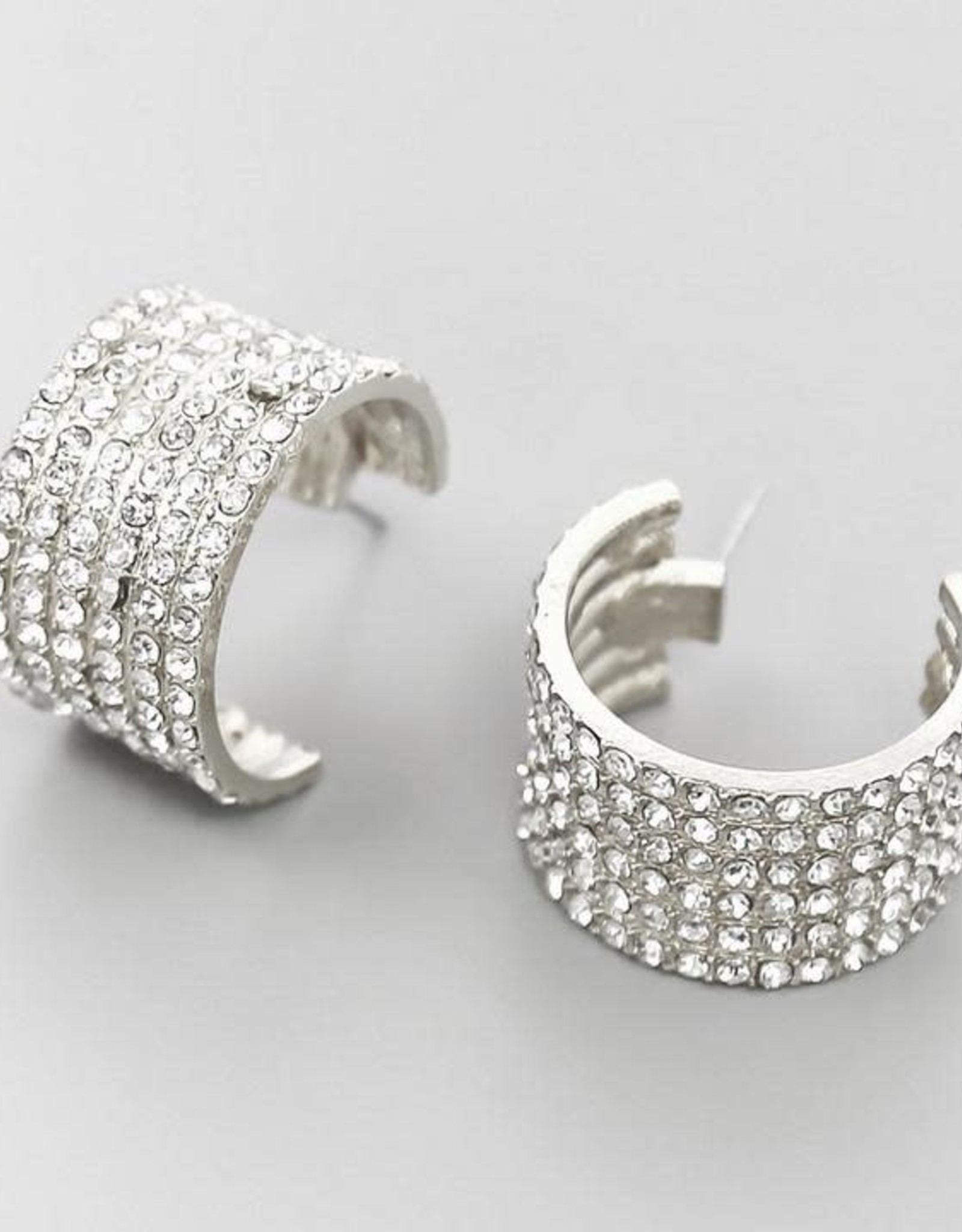 Glass Stone Pave Thick Hoops - Silver