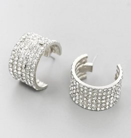 Glass Stone Pave Thick Hoops - Silver