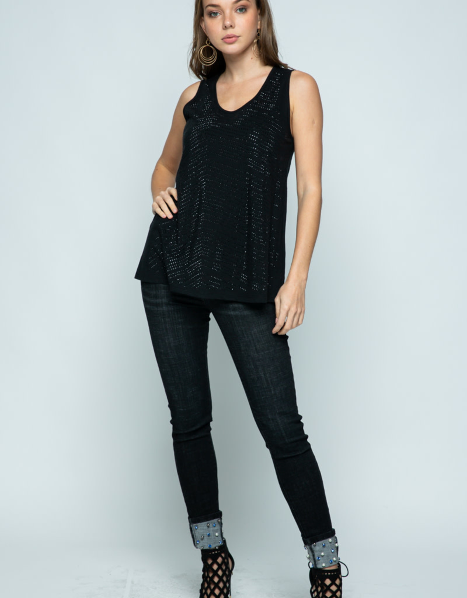 Sleeveless Top with Rhinestones - Black