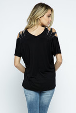 Short Sleeve with  Laser Cut and Rhinestone Shoulder