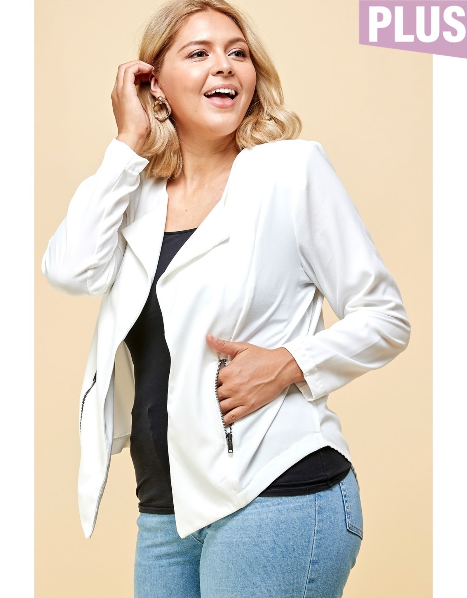 Open Front Draped Jacket - White PLUS