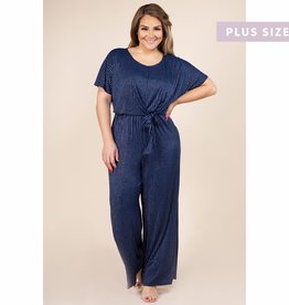 Silver Navy Stripe Front Tie Jumpsuit PLUS